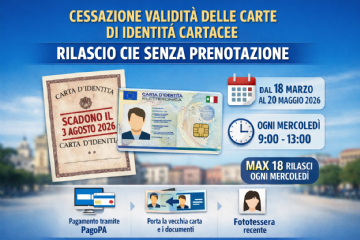 Cessazione validità delle carte di identità cartacee – Avvio rilascio CIE senza prenotazione
